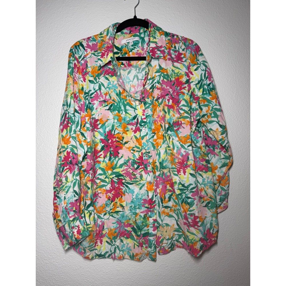 Foxcroft NYC Womens 16W Relaxed Floral Rayon Button Shirt Multi Color Long Slv